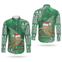 New Zealand Kakapo Christmas In July Couples Matching Off Shoulder Maxi Dress and Long Sleeve Button Shirt Silver Fern Santa Xmas Green Color LT22 - Polynesian Pride