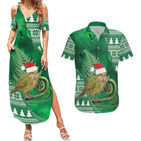 New Zealand Kakapo Christmas In July Couples Matching Summer Maxi Dress and Hawaiian Shirt Silver Fern Santa Xmas Green Color LT22 Green - Polynesian Pride