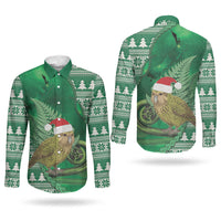 New Zealand Kakapo Christmas In July Couples Matching Tank Maxi Dress and Long Sleeve Button Shirt Silver Fern Santa Xmas Green Color LT22 - Polynesian Pride