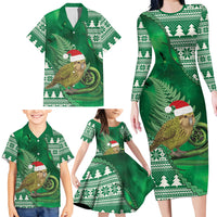 New Zealand Kakapo Christmas In July Family Matching Long Sleeve Bodycon Dress and Hawaiian Shirt Silver Fern Santa Xmas Green Color LT22 - Polynesian Pride