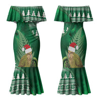 New Zealand Kakapo Christmas In July Family Matching Mermaid Dress and Hawaiian Shirt Silver Fern Santa Xmas Green Color LT22 Mom's Dress Green - Polynesian Pride