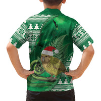 New Zealand Kakapo Christmas In July Family Matching Off The Shoulder Long Sleeve Dress and Hawaiian Shirt Silver Fern Santa Xmas Green Color LT22 - Polynesian Pride