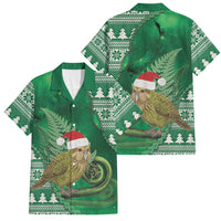 New Zealand Kakapo Christmas In July Family Matching Off The Shoulder Long Sleeve Dress and Hawaiian Shirt Silver Fern Santa Xmas Green Color LT22 Dad's Shirt - Short Sleeve Green - Polynesian Pride