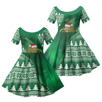 New Zealand Kakapo Christmas In July Family Matching Off The Shoulder Long Sleeve Dress and Hawaiian Shirt Silver Fern Santa Xmas Green Color LT22 Daughter's Dress Green - Polynesian Pride