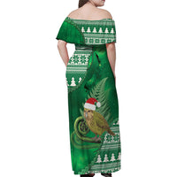 New Zealand Kakapo Christmas In July Family Matching Off Shoulder Maxi Dress and Hawaiian Shirt Silver Fern Santa Xmas Green Color