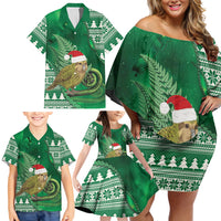 New Zealand Kakapo Christmas In July Family Matching Off Shoulder Short Dress and Hawaiian Shirt Silver Fern Santa Xmas Green Color LT22 - Polynesian Pride