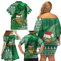 New Zealand Kakapo Christmas In July Family Matching Off Shoulder Short Dress and Hawaiian Shirt Silver Fern Santa Xmas Green Color LT22 - Polynesian Pride