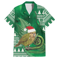 New Zealand Kakapo Christmas In July Family Matching Off Shoulder Short Dress and Hawaiian Shirt Silver Fern Santa Xmas Green Color LT22 Dad's Shirt - Short Sleeve Green - Polynesian Pride