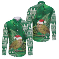 New Zealand Kakapo Christmas In July Family Matching Off Shoulder Short Dress and Hawaiian Shirt Silver Fern Santa Xmas Green Color LT22 Dad's Shirt - Long Sleeve Green - Polynesian Pride