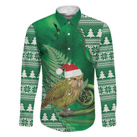 New Zealand Kakapo Christmas In July Family Matching Off Shoulder Short Dress and Hawaiian Shirt Silver Fern Santa Xmas Green Color LT22 Daughter's Dress Green - Polynesian Pride