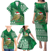 New Zealand Kakapo Christmas In July Family Matching Puletasi and Hawaiian Shirt Silver Fern Santa Xmas Green Color LT22 - Polynesian Pride