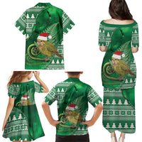 New Zealand Kakapo Christmas In July Family Matching Puletasi and Hawaiian Shirt Silver Fern Santa Xmas Green Color LT22 Mom's Dress Green - Polynesian Pride