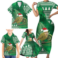 New Zealand Kakapo Christmas In July Family Matching Short Sleeve Bodycon Dress and Hawaiian Shirt Silver Fern Santa Xmas Green Color LT22 - Polynesian Pride