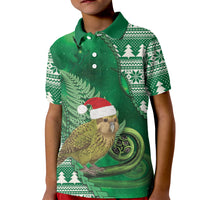 New Zealand Kakapo Christmas In July Kid Polo Shirt Silver Fern Santa Xmas Green Color LT22 Kid Green - Polynesian Pride