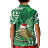 New Zealand Kakapo Christmas In July Kid Polo Shirt Silver Fern Santa Xmas Green Color LT22 - Polynesian Pride