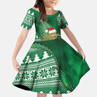 New Zealand Kakapo Christmas In July Kid Short Sleeve Dress Silver Fern Santa Xmas Green Color
