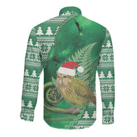 New Zealand Kakapo Christmas In July Long Sleeve Button Shirt Silver Fern Santa Xmas Green Color LT22 - Polynesian Pride