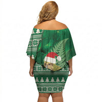 New Zealand Kakapo Christmas In July Off Shoulder Short Dress Silver Fern Santa Xmas Green Color LT22 - Polynesian Pride