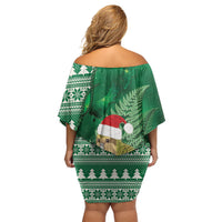 New Zealand Kakapo Christmas In July Off Shoulder Short Dress Silver Fern Santa Xmas Green Color LT22 - Polynesian Pride