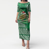 New Zealand Kakapo Christmas In July Puletasi Silver Fern Santa Xmas Green Color LT22 Long Dress Green - Polynesian Pride