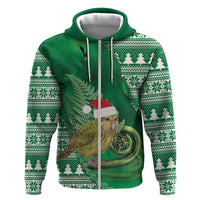 New Zealand Kakapo Christmas In July Zip Hoodie Silver Fern Santa Xmas Green Color LT22 Zip Hoodie Green - Polynesian Pride