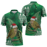 New Zealand Kakapo Christmas In July Zipper Polo Shirt Silver Fern Santa Xmas Green Color LT22 - Polynesian Pride