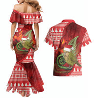 New Zealand Kakapo Christmas In July Couples Matching Mermaid Dress and Hawaiian Shirt Silver Fern Santa Xmas Red Color LT22 - Polynesian Pride