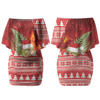 New Zealand Kakapo Christmas In July Couples Matching Off Shoulder Short Dress and Hawaiian Shirt Silver Fern Santa Xmas Red Color LT22 - Polynesian Pride