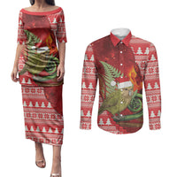 New Zealand Kakapo Christmas In July Couples Matching Puletasi and Long Sleeve Button Shirt Silver Fern Santa Xmas Red Color LT22 Red - Polynesian Pride