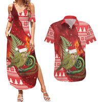 New Zealand Kakapo Christmas In July Couples Matching Summer Maxi Dress and Hawaiian Shirt Silver Fern Santa Xmas Red Color LT22 Red - Polynesian Pride
