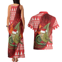 New Zealand Kakapo Christmas In July Couples Matching Tank Maxi Dress and Hawaiian Shirt Silver Fern Santa Xmas Red Color LT22 - Polynesian Pride