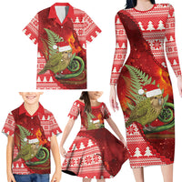 New Zealand Kakapo Christmas In July Family Matching Long Sleeve Bodycon Dress and Hawaiian Shirt Silver Fern Santa Xmas Red Color LT22 - Polynesian Pride