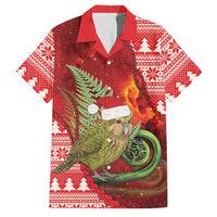 New Zealand Kakapo Christmas In July Family Matching Long Sleeve Bodycon Dress and Hawaiian Shirt Silver Fern Santa Xmas Red Color LT22 Dad's Shirt - Short Sleeve Red - Polynesian Pride