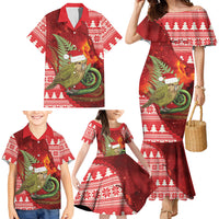 New Zealand Kakapo Christmas In July Family Matching Mermaid Dress and Hawaiian Shirt Silver Fern Santa Xmas Red Color LT22 - Polynesian Pride