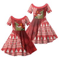 New Zealand Kakapo Christmas In July Family Matching Off Shoulder Short Dress and Hawaiian Shirt Silver Fern Santa Xmas Red Color LT22 Daughter's Dress Red - Polynesian Pride