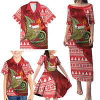New Zealand Kakapo Christmas In July Family Matching Puletasi and Hawaiian Shirt Silver Fern Santa Xmas Red Color