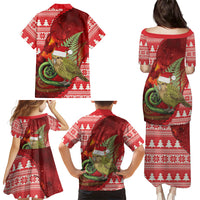 New Zealand Kakapo Christmas In July Family Matching Puletasi and Hawaiian Shirt Silver Fern Santa Xmas Red Color LT22 Mom's Dress Red - Polynesian Pride