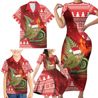 New Zealand Kakapo Christmas In July Family Matching Short Sleeve Bodycon Dress and Hawaiian Shirt Silver Fern Santa Xmas Red Color LT22 - Polynesian Pride