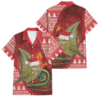New Zealand Kakapo Christmas In July Family Matching Summer Maxi Dress and Hawaiian Shirt Silver Fern Santa Xmas Red Color LT22 Dad's Shirt - Short Sleeve Red - Polynesian Pride