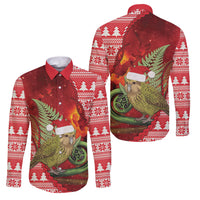 New Zealand Kakapo Christmas In July Family Matching Tank Maxi Dress and Hawaiian Shirt Silver Fern Santa Xmas Red Color LT22 Dad's Shirt - Long Sleeve Red - Polynesian Pride