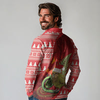 New Zealand Kakapo Christmas In July Long Sleeve Polo Shirt Silver Fern Santa Xmas Red Color LT22 - Polynesian Pride
