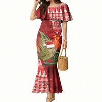 New Zealand Kakapo Christmas In July Mermaid Dress Silver Fern Santa Xmas Red Color LT22 Women Red - Polynesian Pride