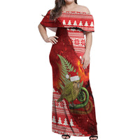 New Zealand Kakapo Christmas In July Off Shoulder Maxi Dress Silver Fern Santa Xmas Red Color LT22 Women Red - Polynesian Pride