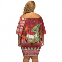 New Zealand Kakapo Christmas In July Off Shoulder Short Dress Silver Fern Santa Xmas Red Color LT22 - Polynesian Pride