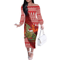 New Zealand Kakapo Christmas In July Off The Shoulder Long Sleeve Dress Silver Fern Santa Xmas Red Color LT22 Women Red - Polynesian Pride