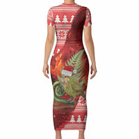 New Zealand Kakapo Christmas In July Short Sleeve Bodycon Dress Silver Fern Santa Xmas Red Color LT22 - Polynesian Pride