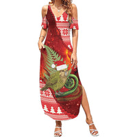 New Zealand Kakapo Christmas In July Summer Maxi Dress Silver Fern Santa Xmas Red Color LT22 Women Red - Polynesian Pride