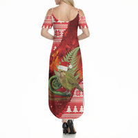 New Zealand Kakapo Christmas In July Summer Maxi Dress Silver Fern Santa Xmas Red Color LT22 - Polynesian Pride