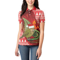 New Zealand Kakapo Christmas In July Women Polo Shirt Silver Fern Santa Xmas Red Color LT22 - Polynesian Pride