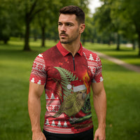 New Zealand Kakapo Christmas In July Zipper Polo Shirt Silver Fern Santa Xmas Red Color LT22 - Polynesian Pride
